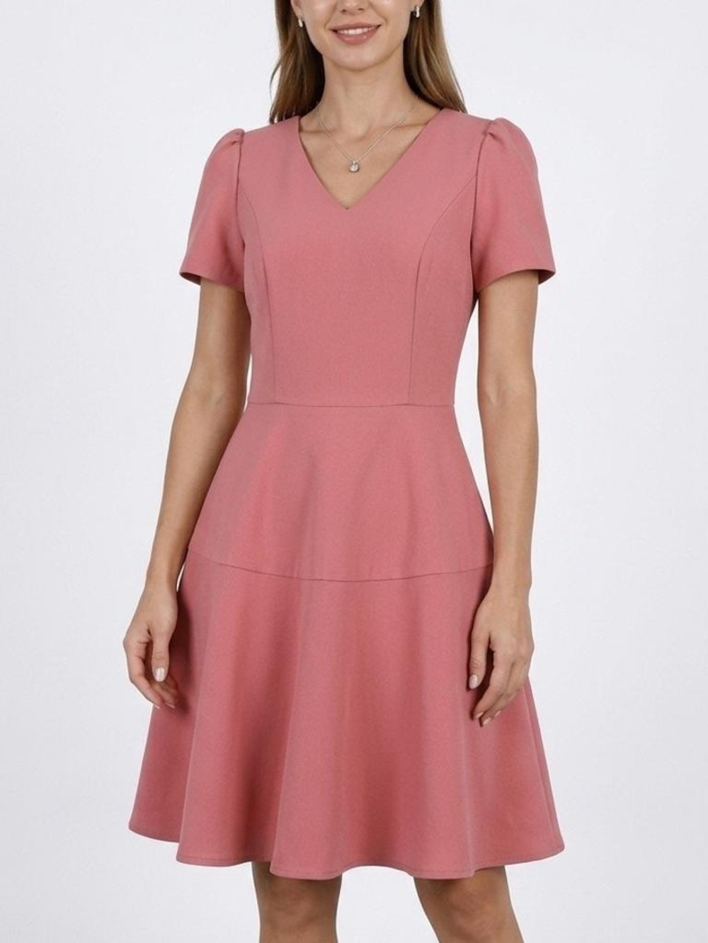 Gal Meets Glam Sz 8 Collection Kate V-Neck Fit & Flare Dress in Rosetta Pink - Picture 4 of 17